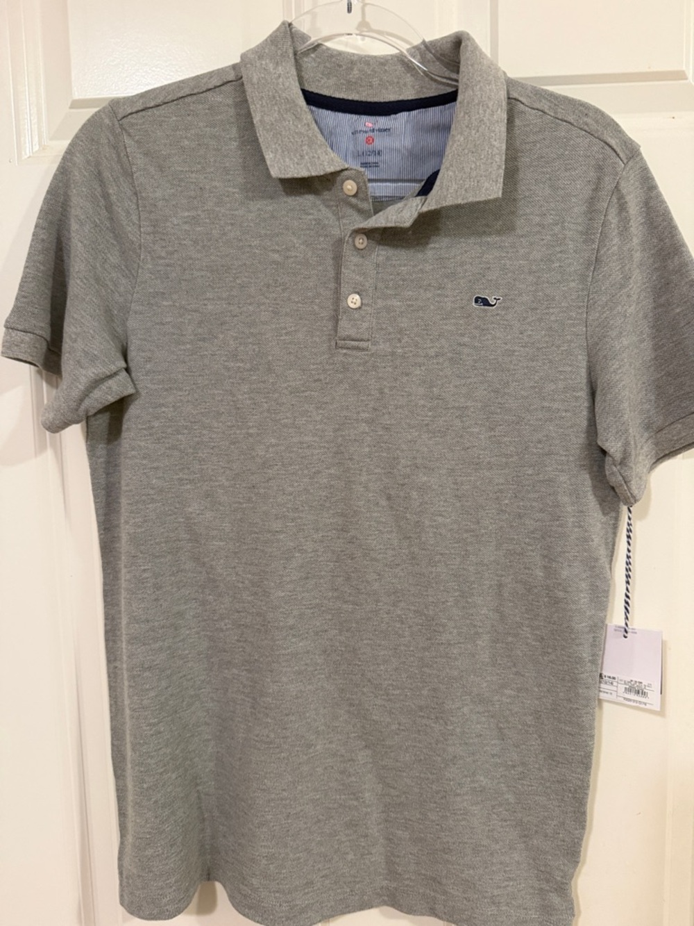 Vineyard Vines Boys Light Gray Polo with Navy Whale Logo